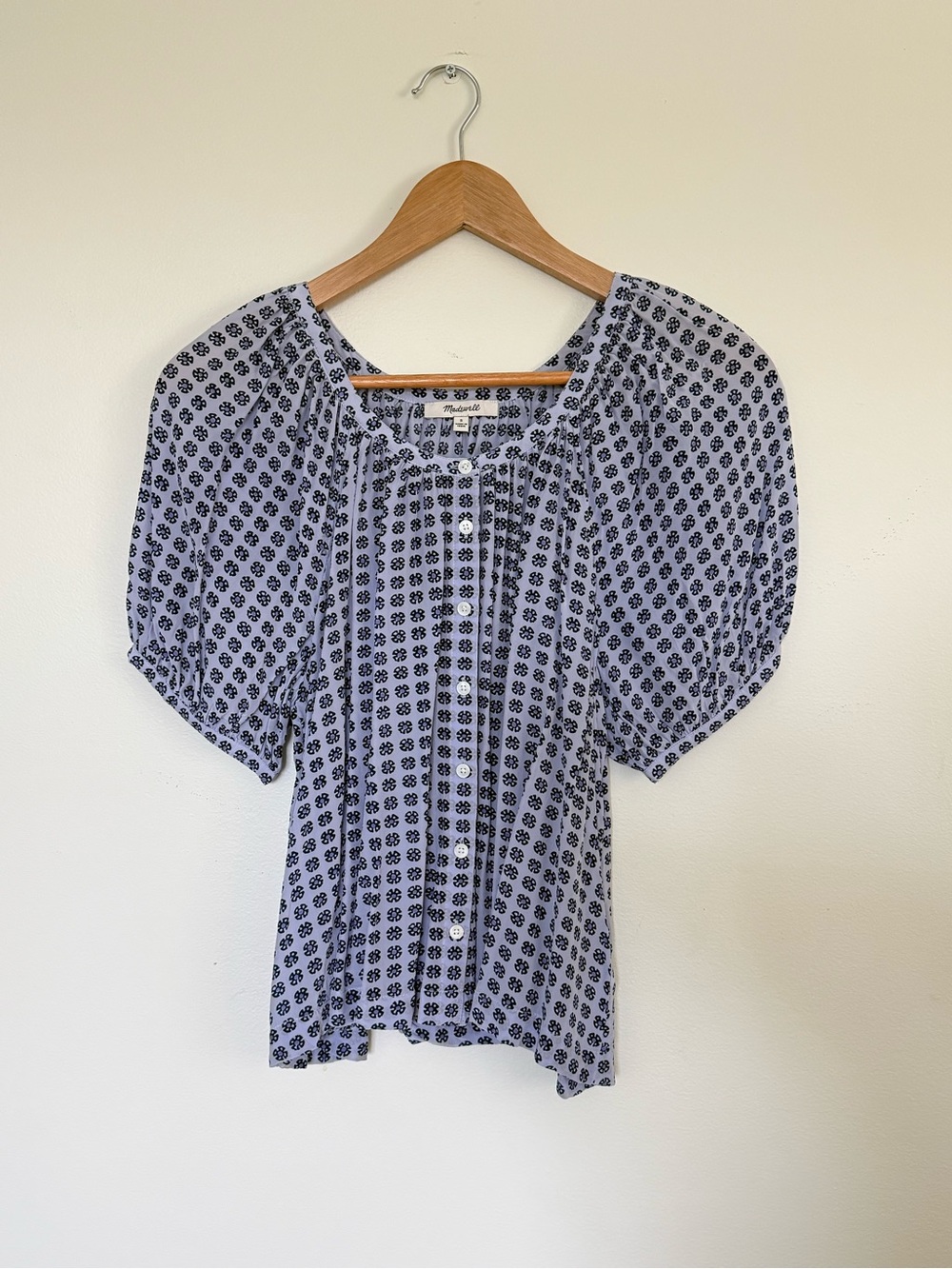Madewell Blue Floral Puff-Sleeve Button Top